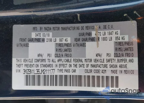 2018 Mazda Mazda3 Touring from USA, damaged, VIN 3MZBN1L35JM211177